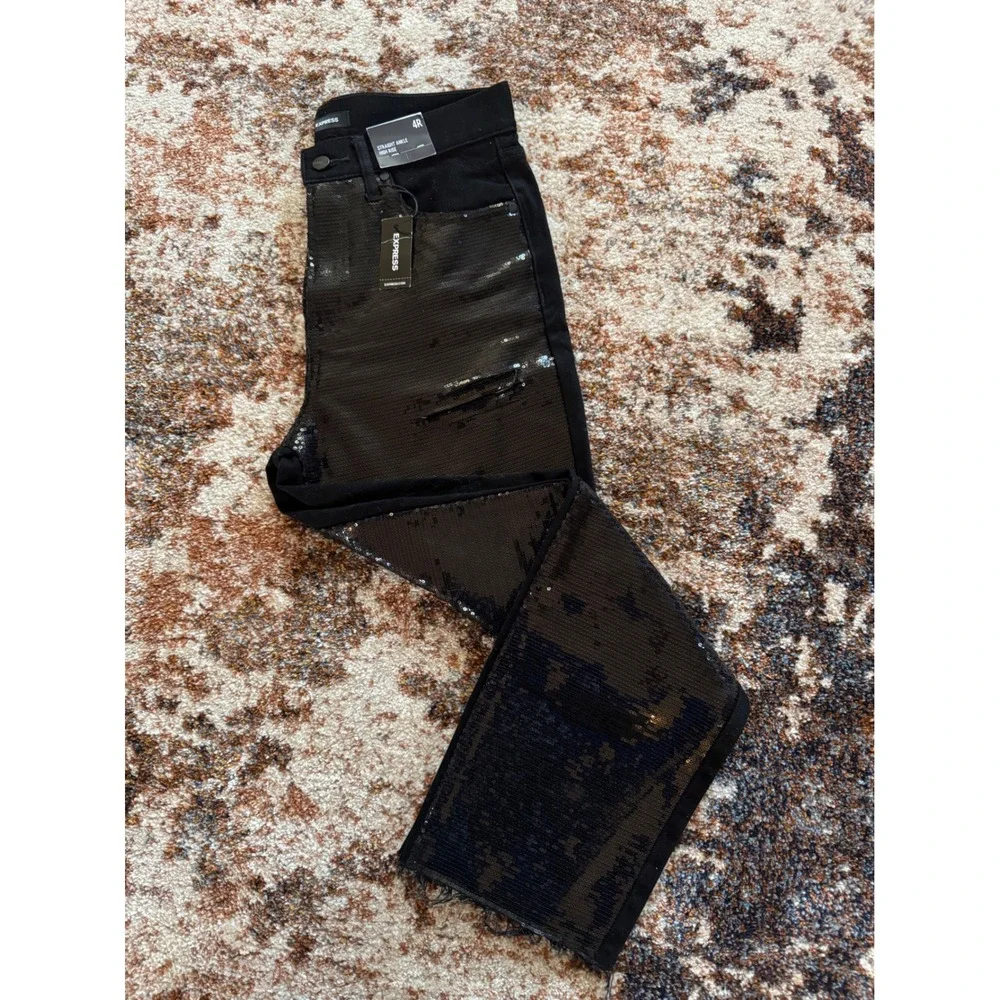 Express Sequin Pants – Sparkly Black Statement Bottoms for Night Out 4R Ankle‎